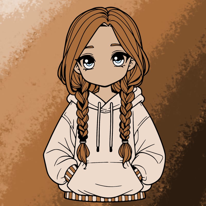 a realistic girl with a oversized hoodie and she has braids