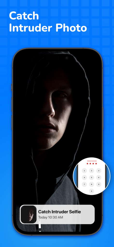 Locksy: Photo Vault & Lock - Locksy photo vault app displaying a captured intruder selfie notification after a wrong passcode attempt