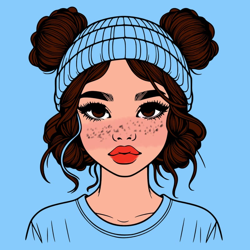 realistic girl with buns in her hair with a beanie on