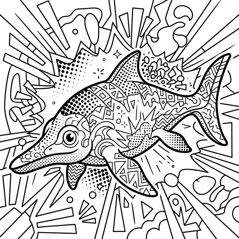 Explore the ancient world with a modern twist in this dynamic Mauriciosaurus Pop Art coloring page. Featuring bold lines and energetic comic-style elements, it promises an exciting artistic journey for colorists of all ages.