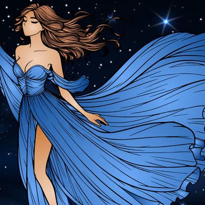 realistic woman in dress flowing the the wind