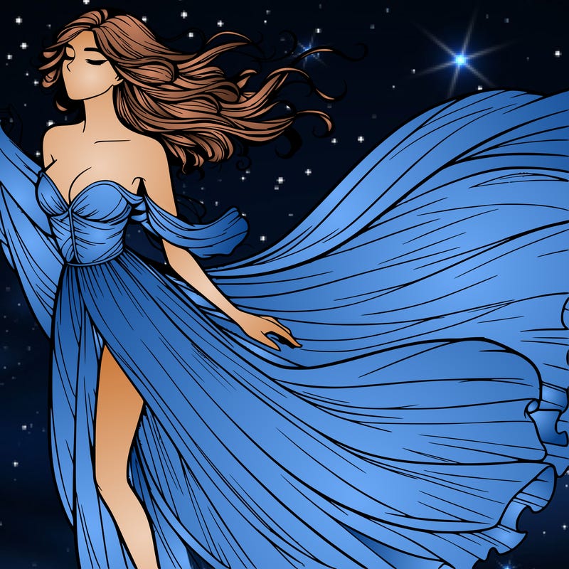 realistic woman in dress flowing the the wind