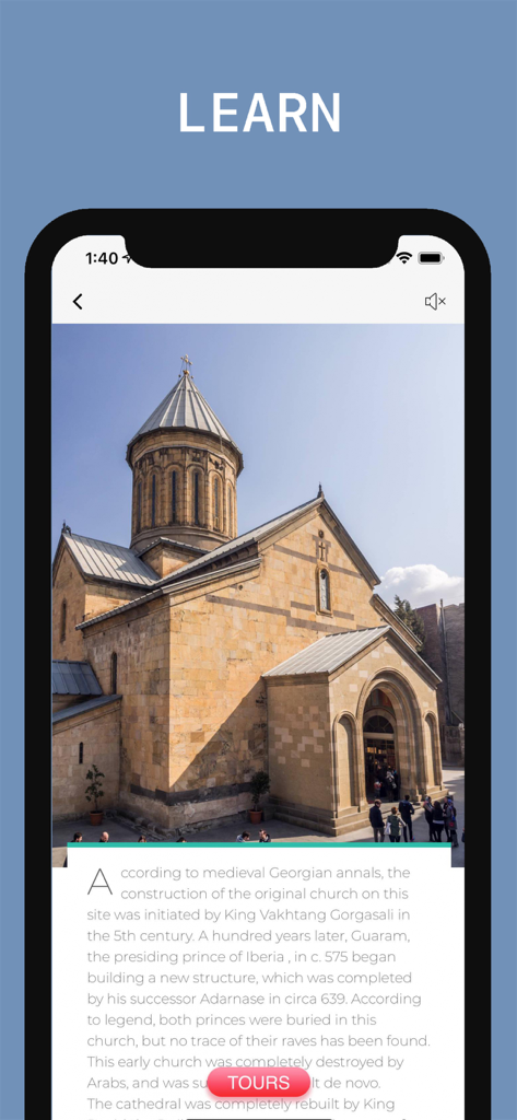 Beschreibung und Foto einer historischen Kirche in der Tiflis Reiseführer App