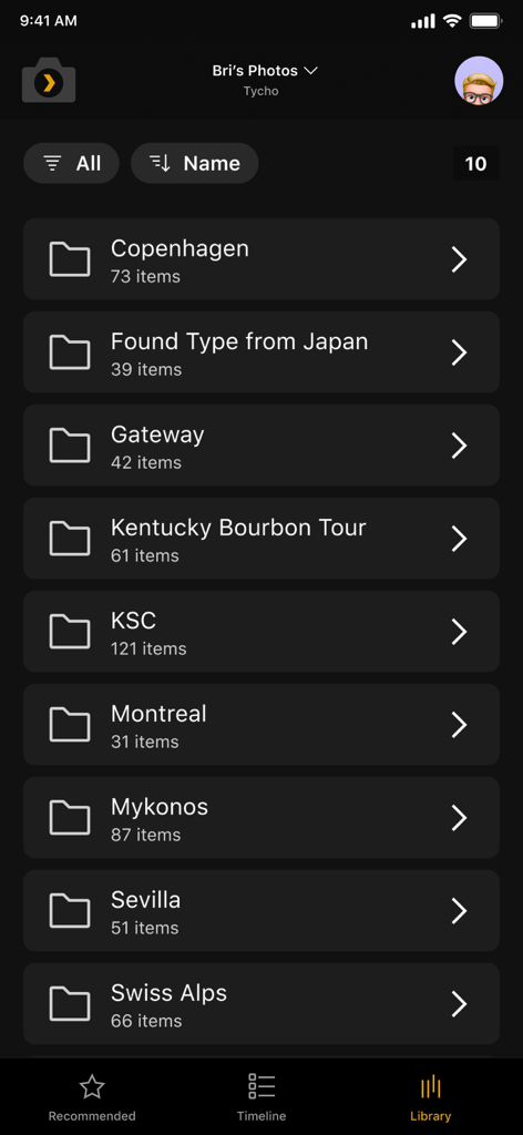 Plex Photos - Interface of the Plex Photos app displaying a library view with various folders of photos organized by travel locations
