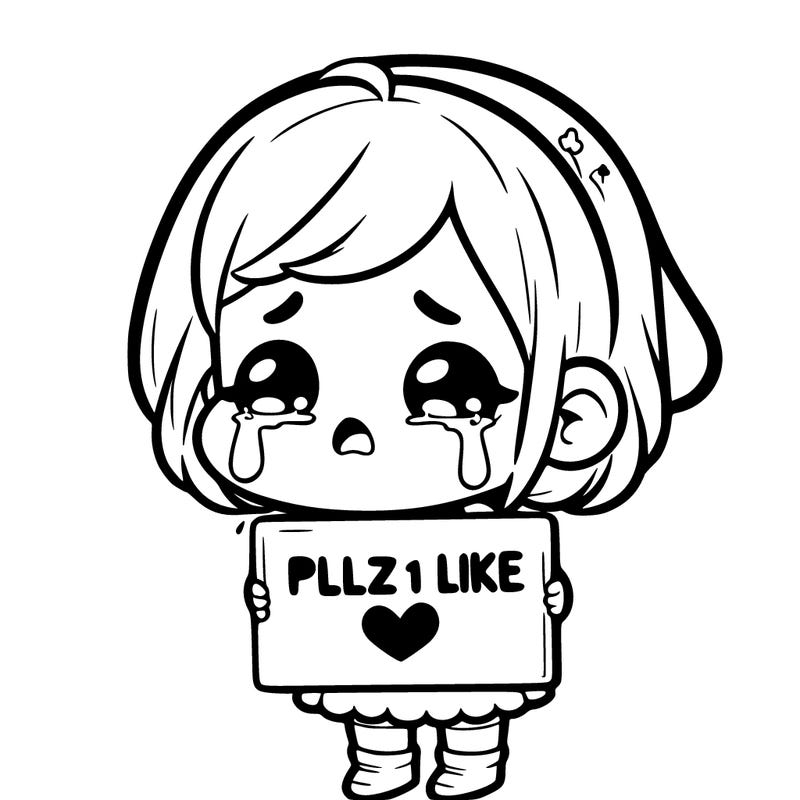 little girl crying holding a sing that says plz 1 like
