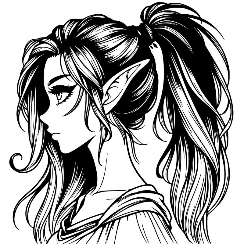 elf girl realistic dark fantasy with a high ponytail