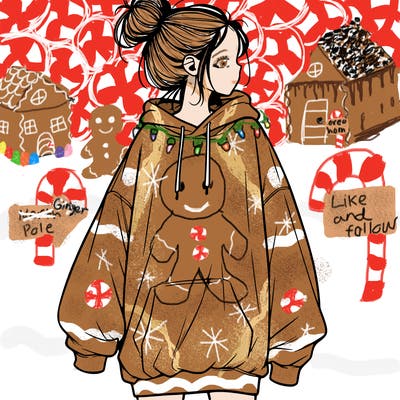 realistic girl with a oversized sweatshirt on and a bun