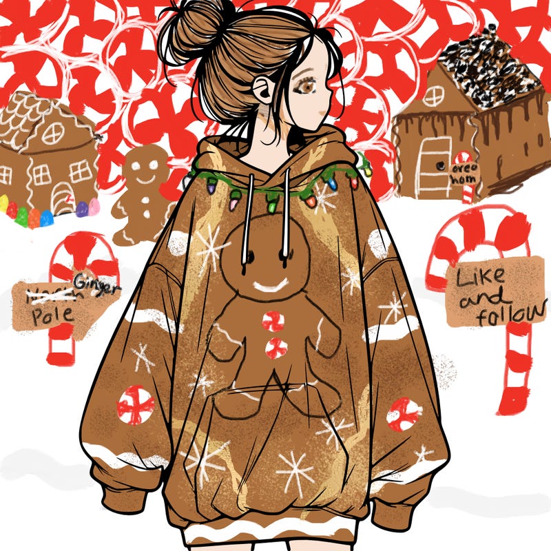 realistic girl with a oversized sweatshirt on and a bun