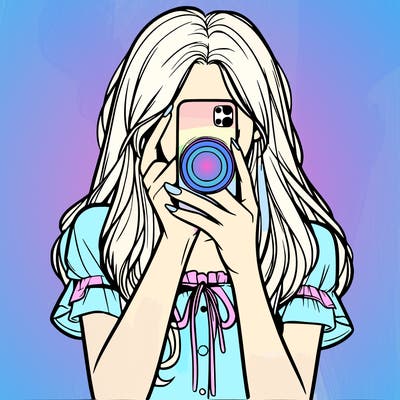 a realistic girl holding her phone taking pictures