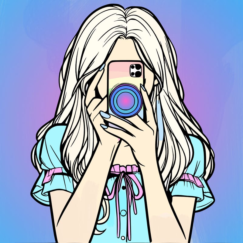 a realistic girl holding her phone taking pictures