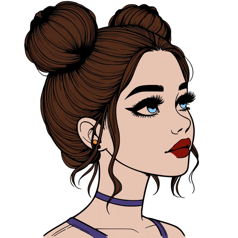 realistic girl with buns on the top of her head