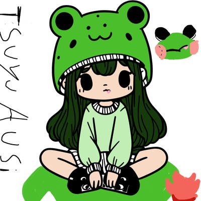a girl wearing a frog hat and some frog socks
