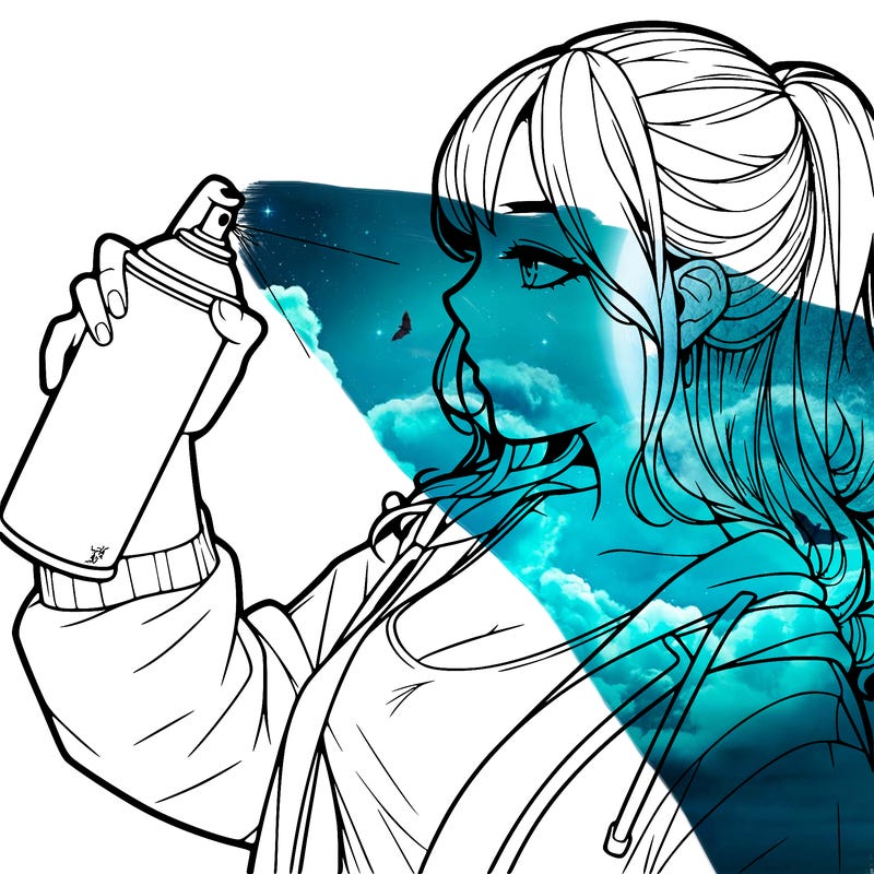 a realistic girl spray, painting