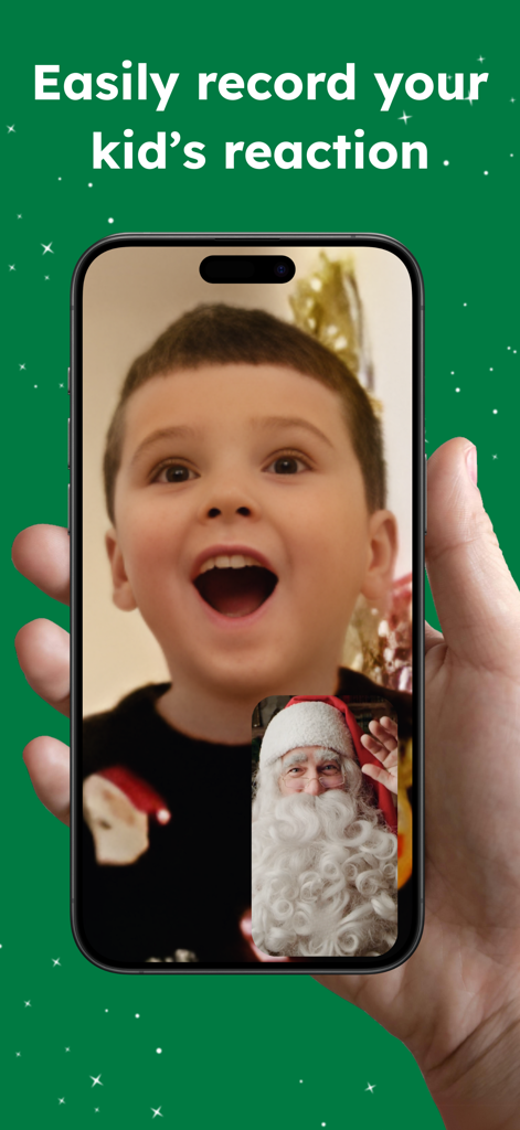 Call Santa Claus with PNP - A child reacting with joy to a personalized video call from Santa Claus on the Portable North Pole app