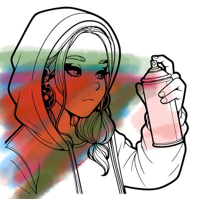 a realistic girl, spray painting