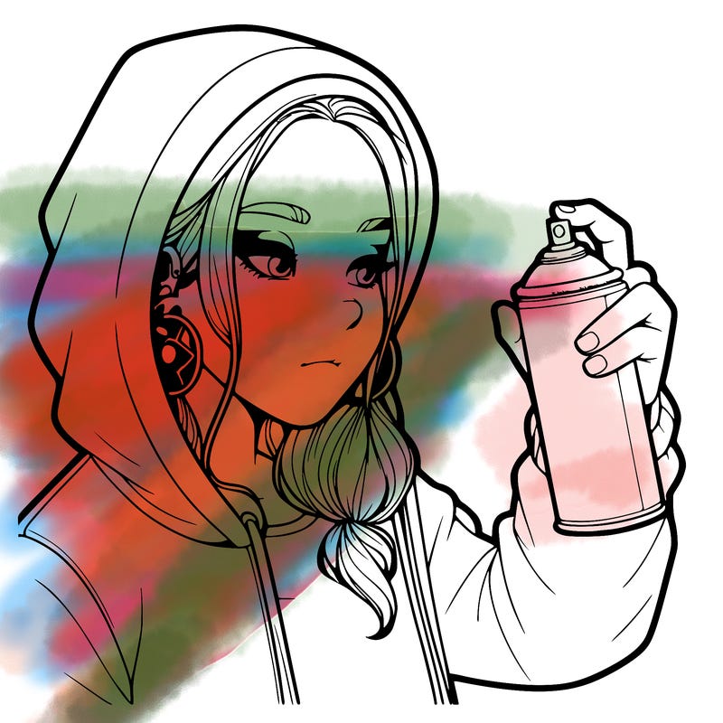 a realistic girl, spray painting