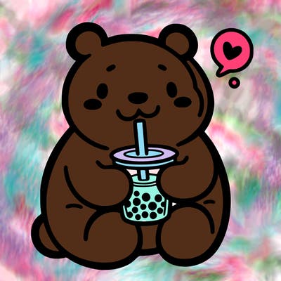 bear drinking boba tea