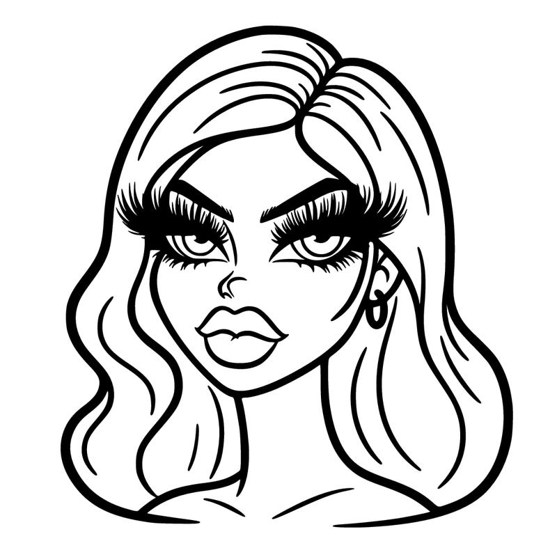 baddie with long lashes and big lips with a sharp jawline