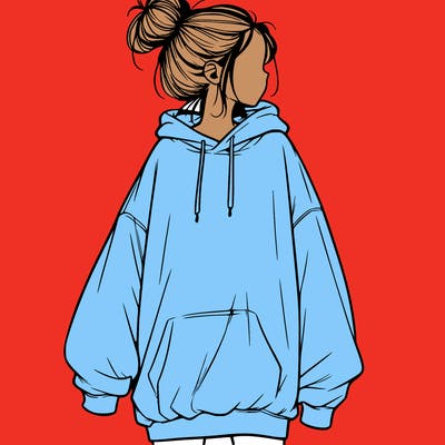 realistic girl with a oversized sweatshirt on and a bun