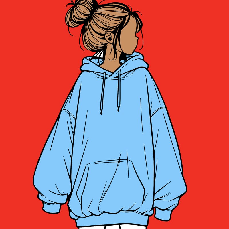 realistic girl with a oversized sweatshirt on and a bun