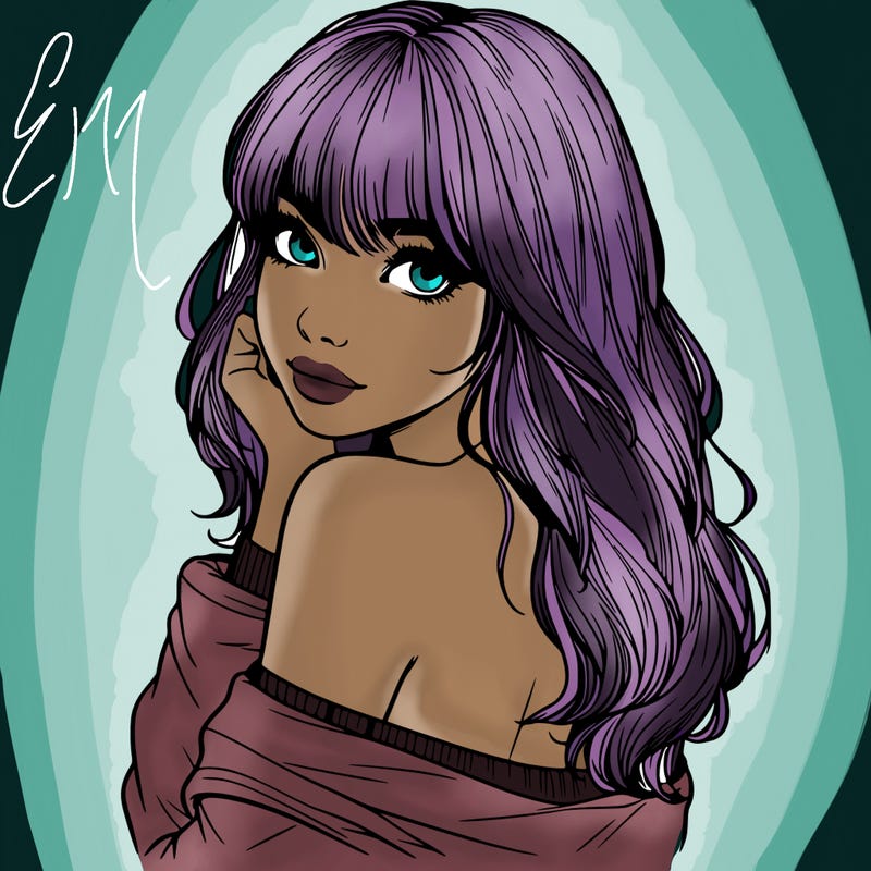 realistic girl with bangs looking over her shoulder