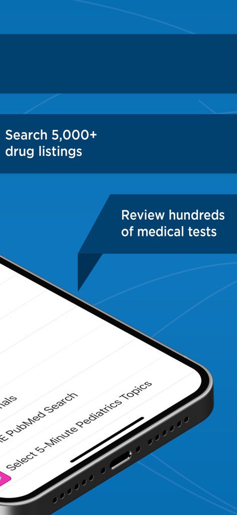 Medicine Central - Medicine Central app interface highlighting search for drug listings and medical test reviews
