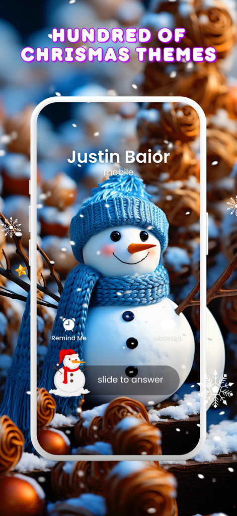 Call Posters - Call Theme - A festive incoming call screen featuring a cute snowman theme with the text hundred of christmas themes