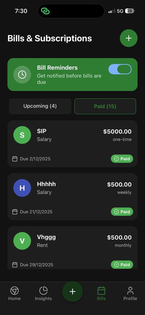 Budget Buddy: Save & Track - Budget Buddy app interface for tracking subscriptions and bills