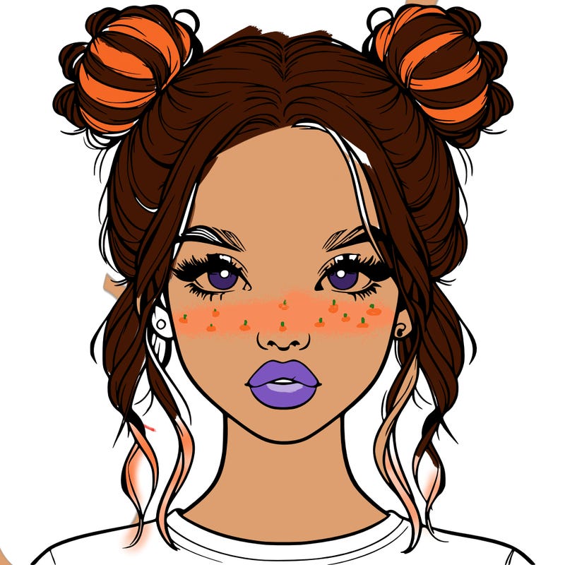realistic girl with two buns in hair and lips