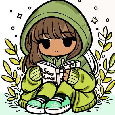 girl in oversized hoodie reading a book