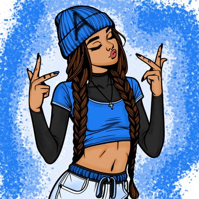 realistic teenage girl with braids and a beanie and crop top doing 🫶🏼