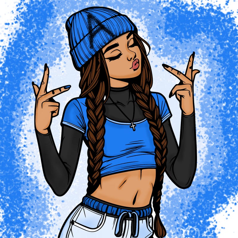 realistic teenage girl with braids and a beanie and crop top doing 🫶🏼