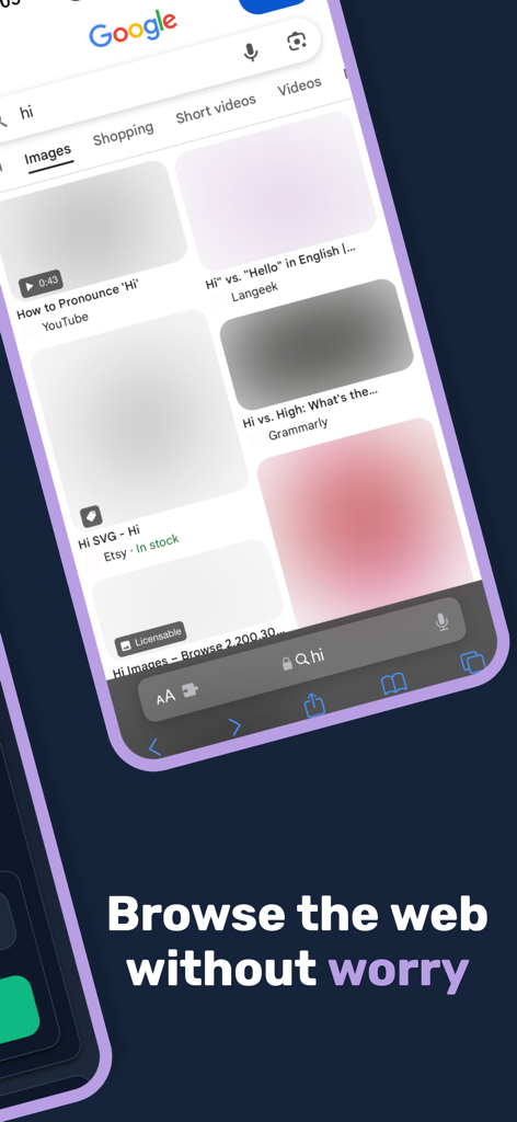 Blur. Image Video Blur - An iPhone screen showing a Google search with all images blurred for privacy.