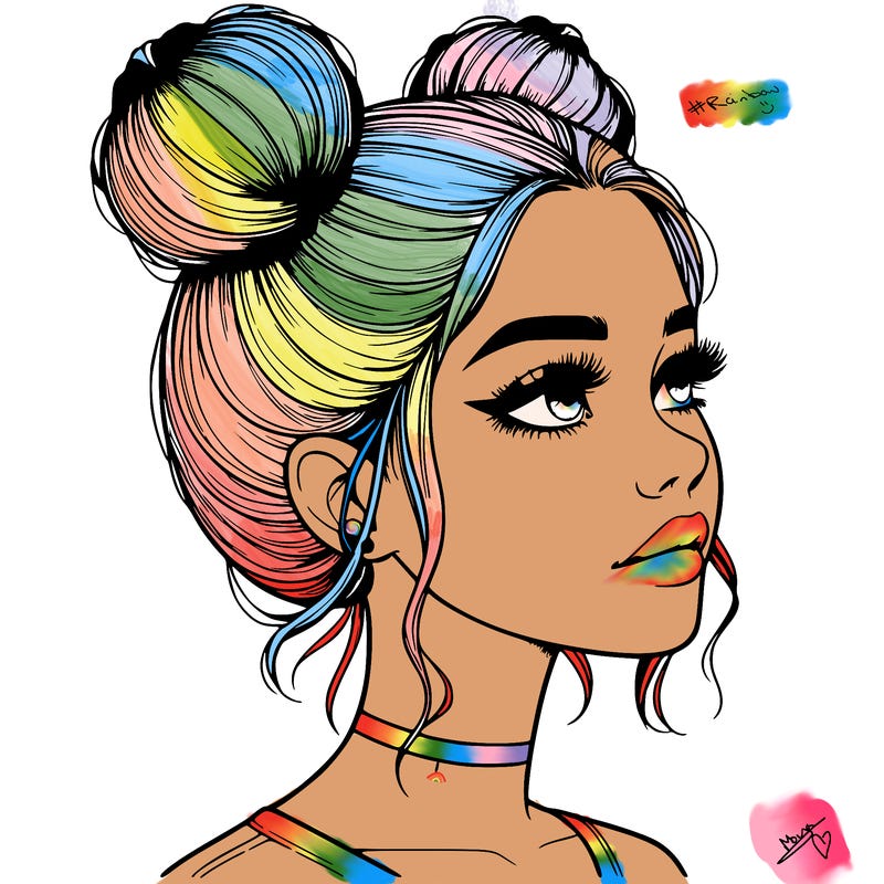 realistic girl with buns on the top of her head