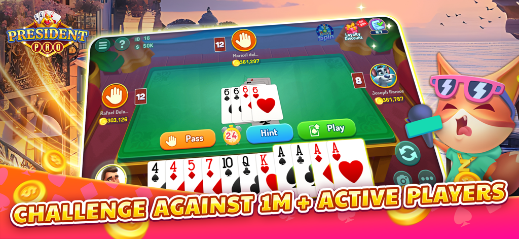President Pro ZingPlay - Interfaz del juego de cartas President Pro ZingPlay con modo multijugador en línea y jugadores reales