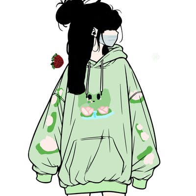 realistic girl with a oversized sweatshirt on and a bun