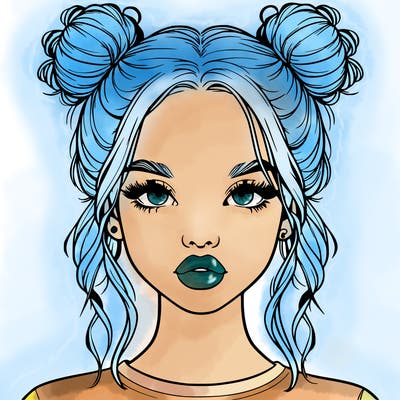 realistic girl with two buns in hair and lips