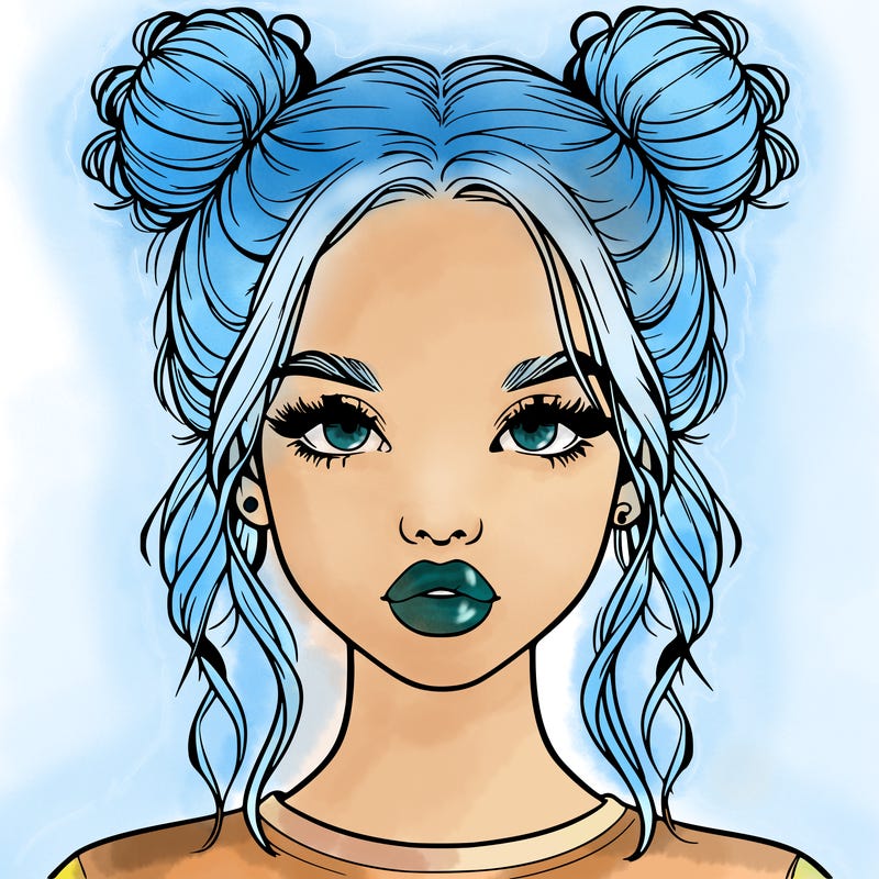 realistic girl with two buns in hair and lips