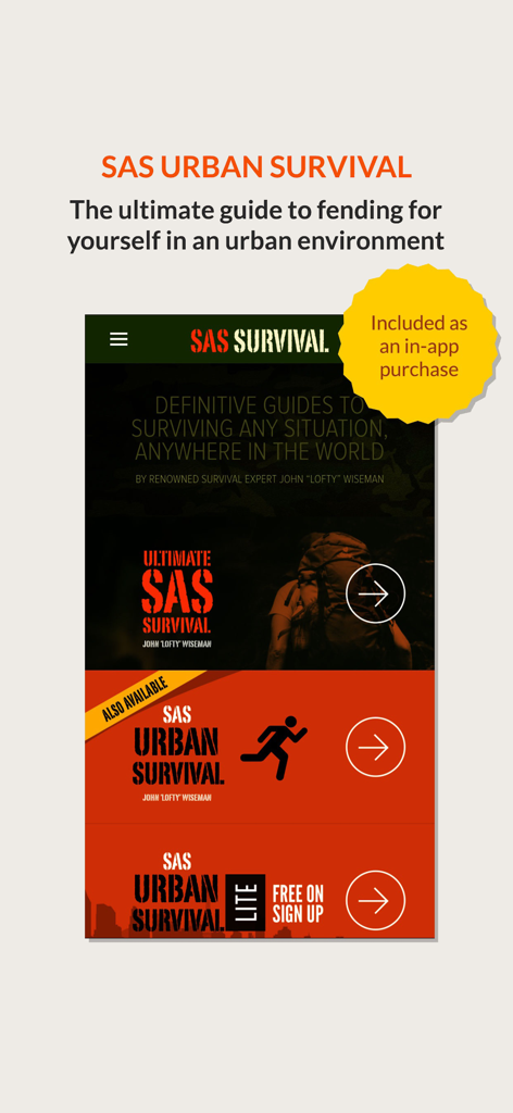 SAS Survival Guide - Lite - Interface of the SAS Urban Survival app showing urban environment survival guides.