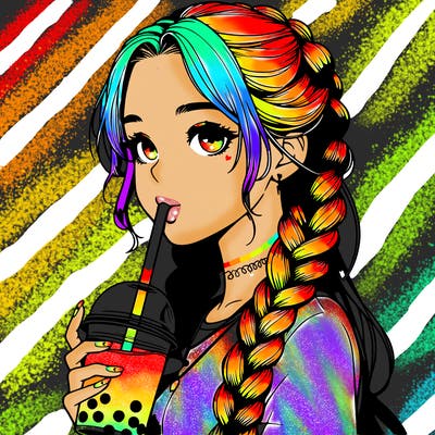 realistic girl with braided hair drinking boba