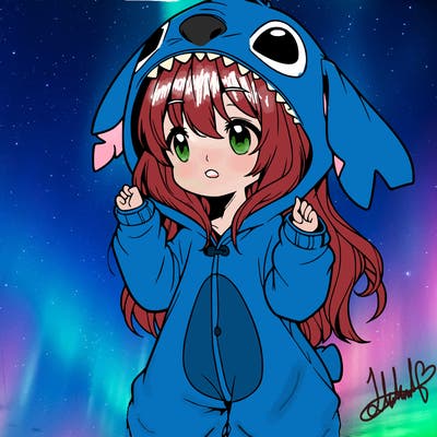 anime girl in a stitch onsie