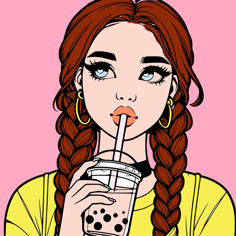 realistic girl with braided hair drinking boba