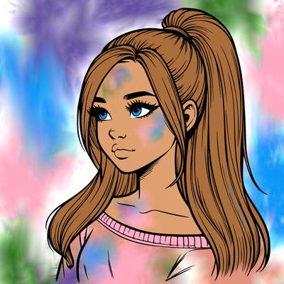 realistic girl with a high ponytail