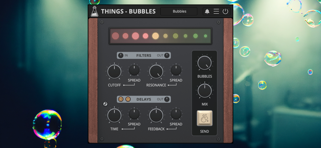 Things - Bubbles - Interface of the Things - Bubbles experimental filter bank plugin showing filter and delay controls with visual bubble indicators.