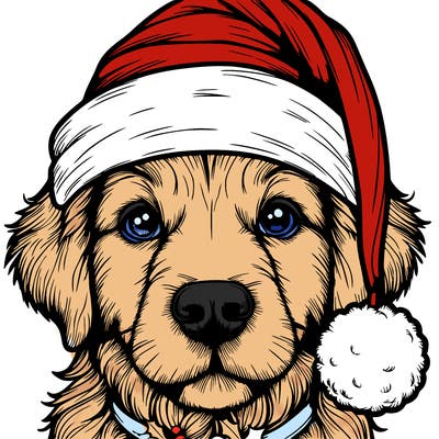 realistic dog with a christmas hat