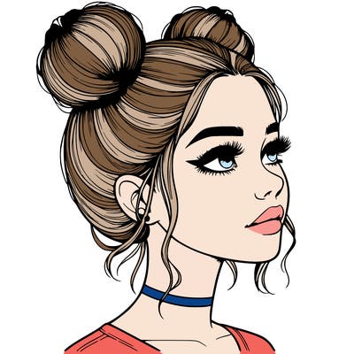realistic girl with buns on the top of her head