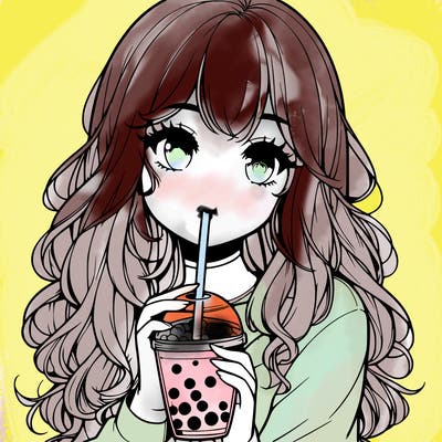 realistic girl drink a boba