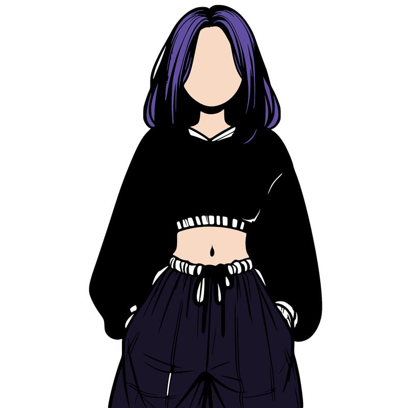 realistic girl faceless with baggy pants and a crop top