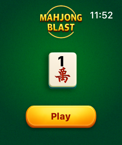 Mahjong Majong For Watch - The start screen of the Mahjong Majong For Watch game featuring a Play button and a single mahjong tile on a green background.