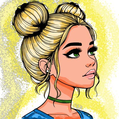 realistic girl with buns on the top of her head